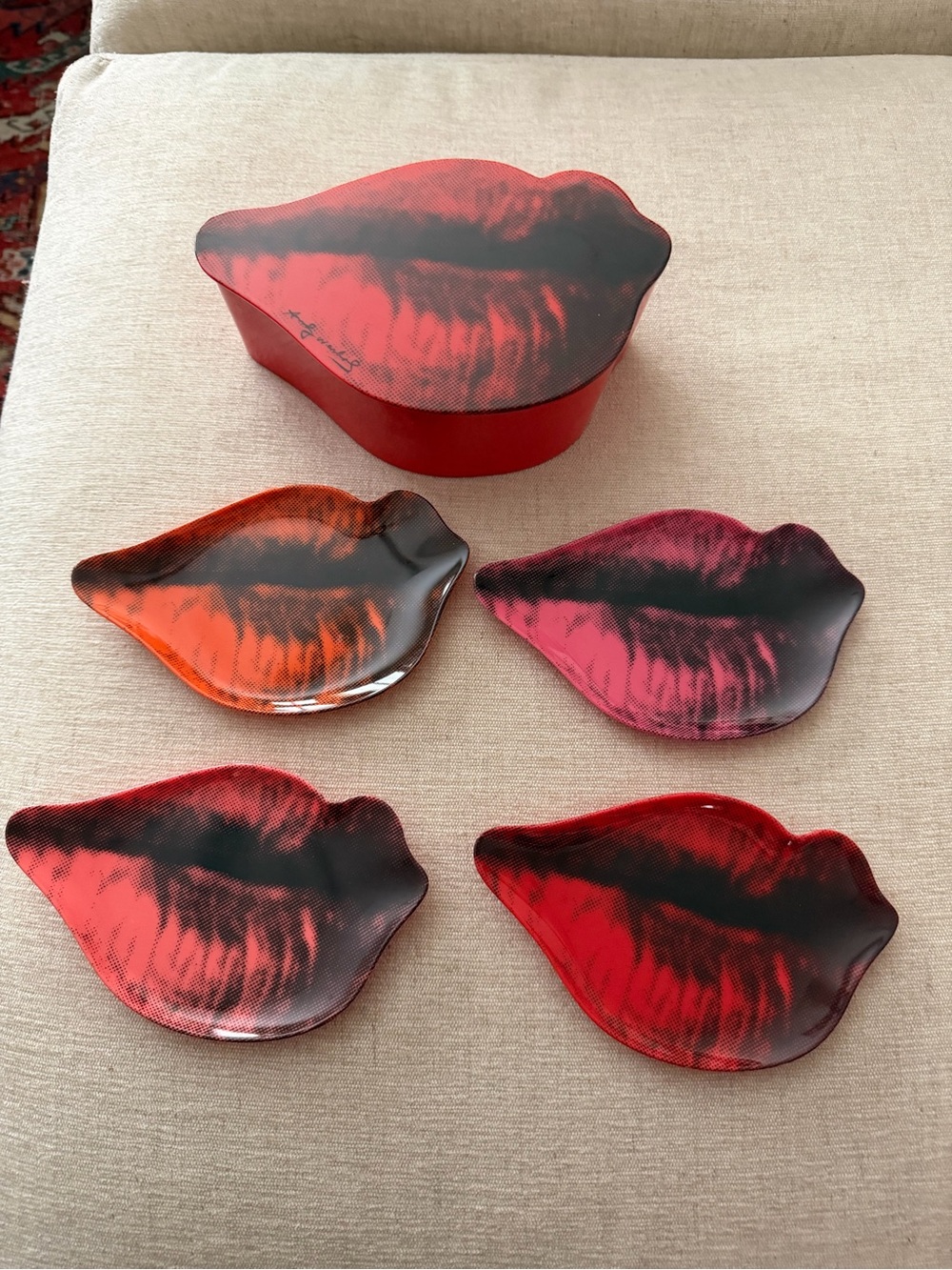Andy Warhol Precidio Objects Marilyn Monroe Melamine Red Lip Plates w/Container